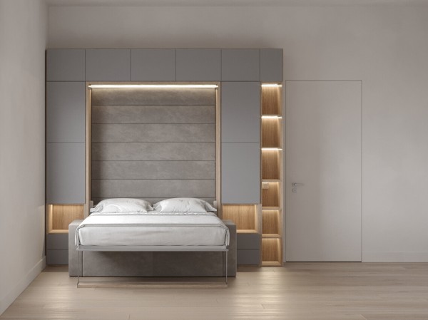 Royal Queen Wall Bed with Wardrobe Bookcases and Sectional Sofa 11