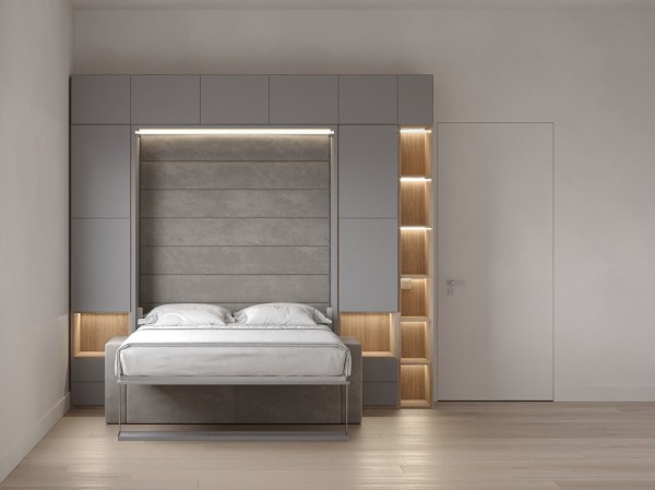 Royal Queen Wall Bed with Wardrobe Bookcases and Sectional Sofa 13