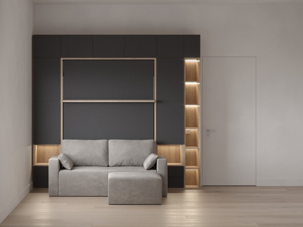 Royal Queen Wall Bed with Wardrobe Bookcases and Sectional Sofa 14