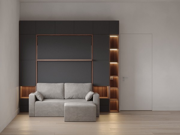 Royal Queen Wall Bed with Wardrobe Bookcases and Sectional Sofa 18