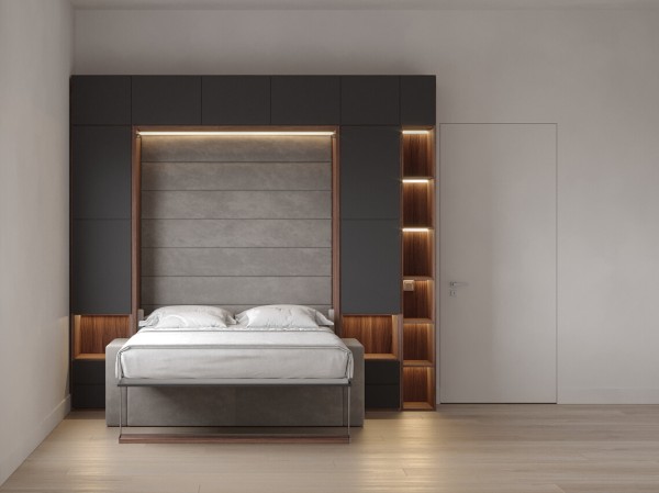 Royal Queen Wall Bed with Wardrobe Bookcases and Sectional Sofa 19