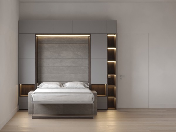 Royal Queen Wall Bed with Wardrobe Bookcases and Sectional Sofa 20