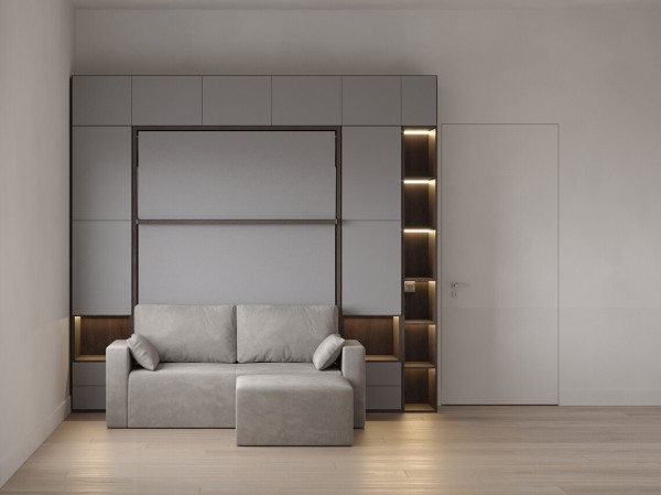 Royal Queen Wall Bed with Wardrobe Bookcases and Sectional Sofa 21