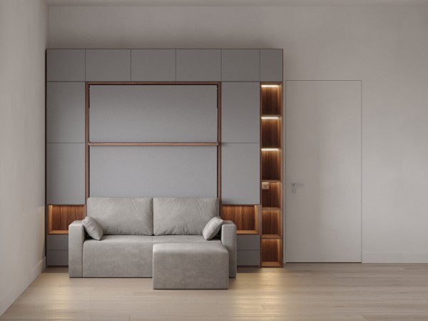 Royal Queen Wall Bed with Wardrobe Bookcases and Sectional Sofa 22