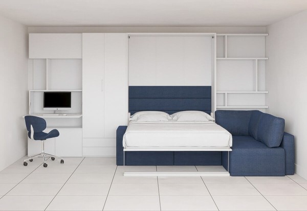 Royal Queen Wall Bed with Wardrobe Bookcases and Sectional Sofa 29