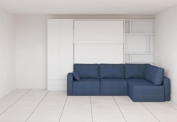 Royal Queen Wall Bed with Wardrobe Bookcases and Sectional Sofa 32