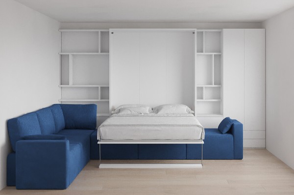 Royal Queen Wall Bed with Wardrobe Bookcases and Sectional Sofa 36