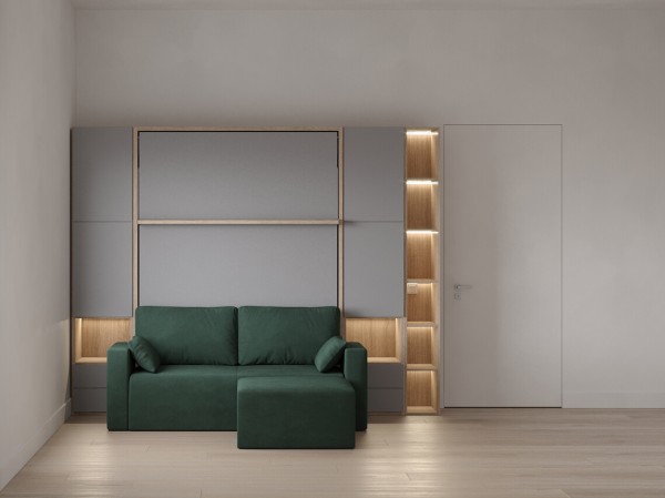 Royal Queen Wall Bed with Wardrobe Bookcases and Sectional Sofa 4