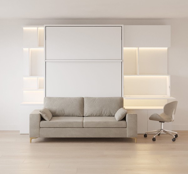 Royal Queen Wall Bed with Wardrobe Bookcases and Sectional Sofa 51