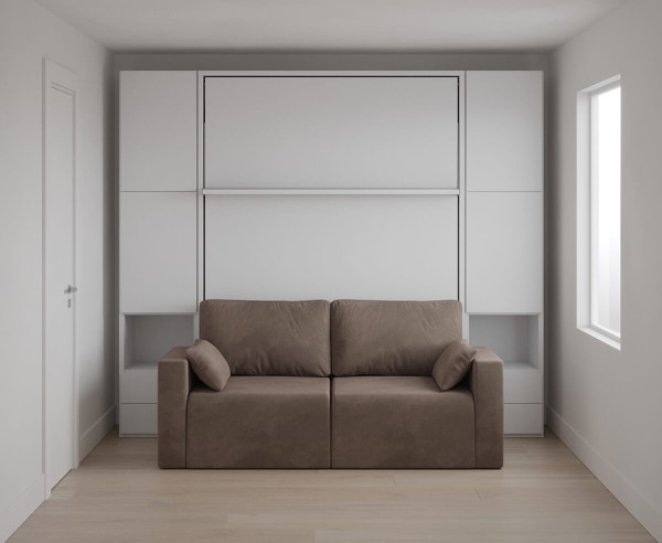 D - Royal Queen Wall Bed with Wardrobe and Sectional Sofa