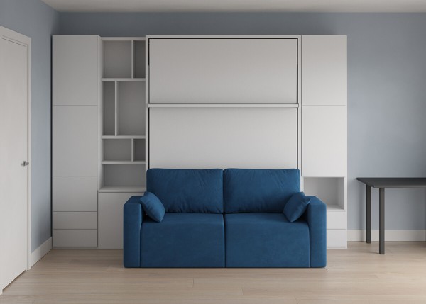D - Royal Queen Wall Bed with Wardrobes, Bookcase and Sofa