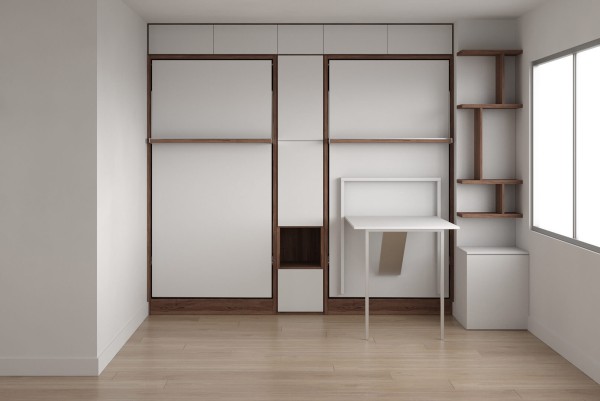 D - ROYAL Twin Wall Bed with Wardrobe and Bookcase Set