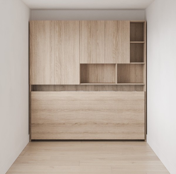 D - Simple Twin/Twin XL Murphy Wall Bed with Wardrobe and Bookcase Set