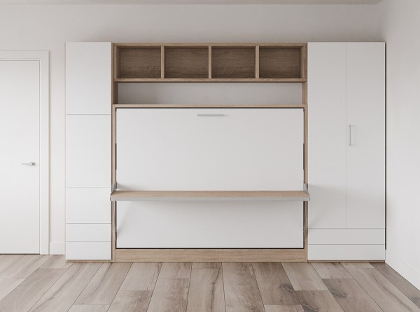 D - Spazio - Full Size Wall Bed with Desk and Wardrobe