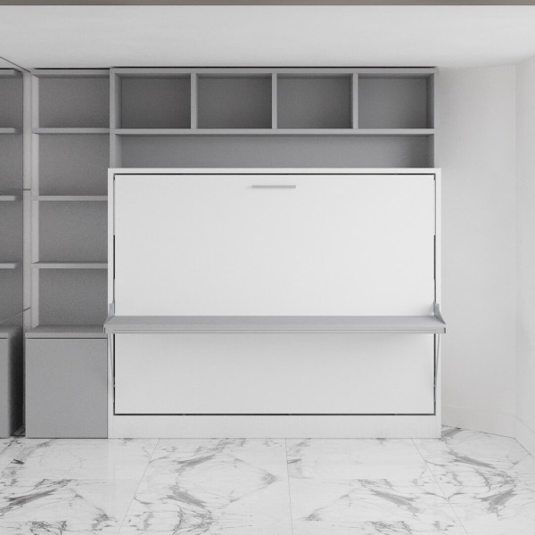 D - Spazio - Full Size Wall Bed with Desk and Bookcase