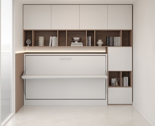 D - Spazio - Twin Size Wall Bed with Bookcase Set