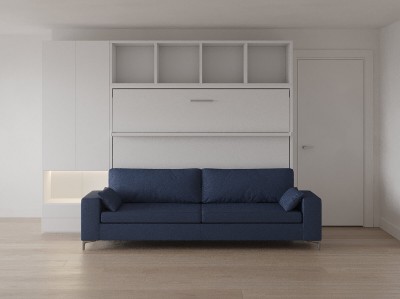 Royal Horizontal Queen Wall Bed with  Sofa, Bookcase and Wardrobe