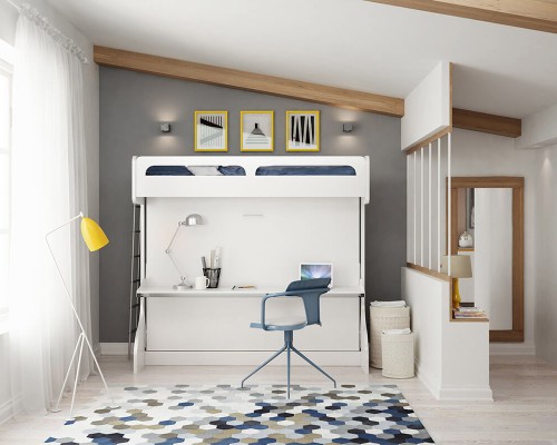 Castello Twin Over Full Wall Bunk Bed with Desk