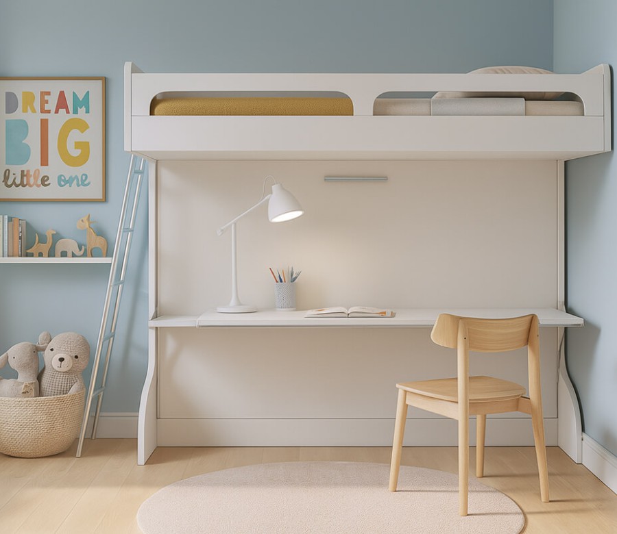 Castello Twin Over Full Wall Bunk Bed with Desk Castello Twin Over Full Wall Bunk Bed with Desk