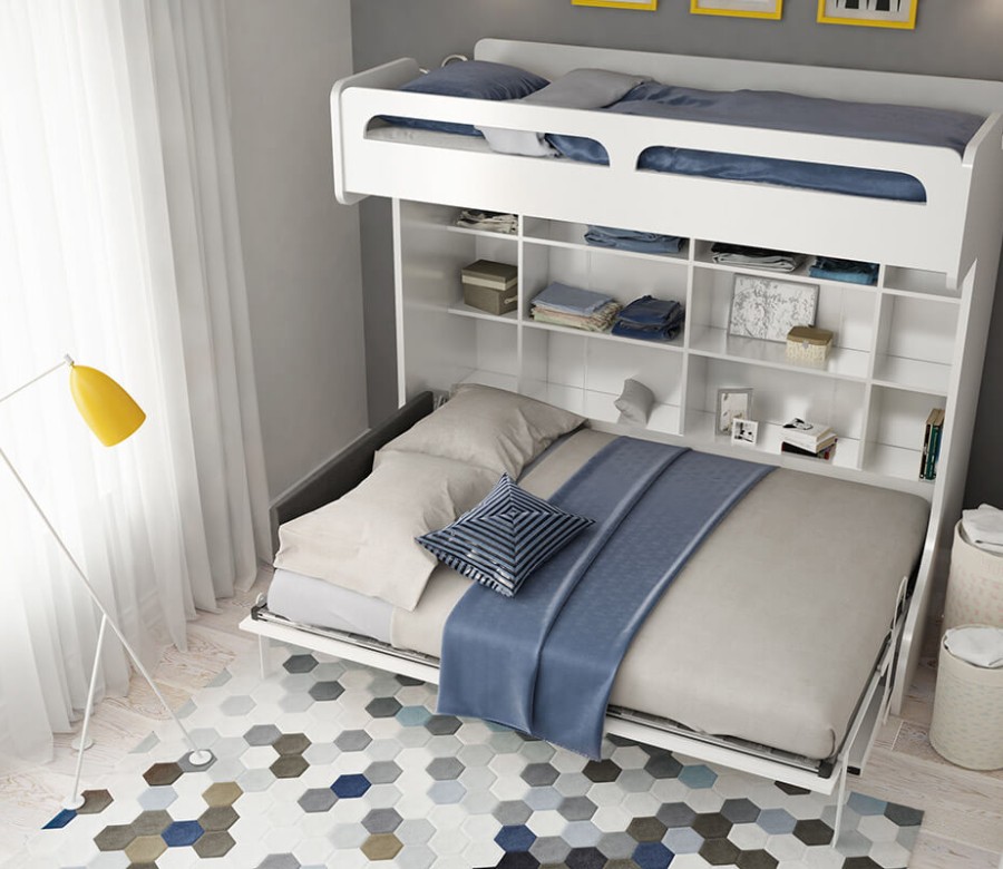 Castello Twin Over Full Wall Bunk Bed with Desk Castello Twin Over Full Wall Bunk Bed with Desk