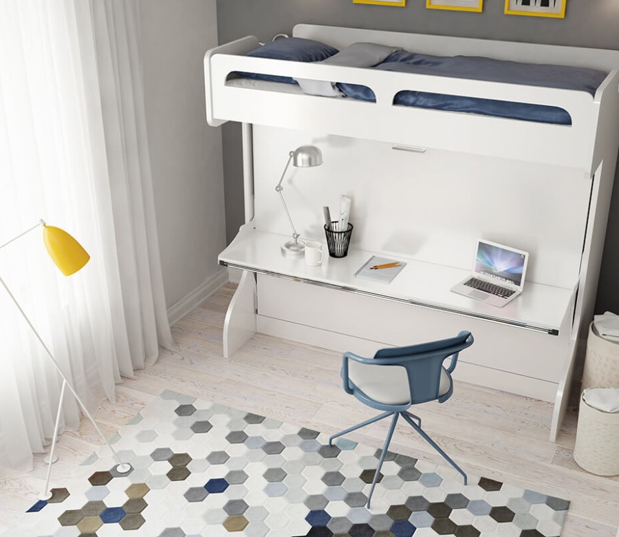 Castello Twin Over Full Wall Bunk Bed with Desk Castello Twin Over Full Wall Bunk Bed with Desk
