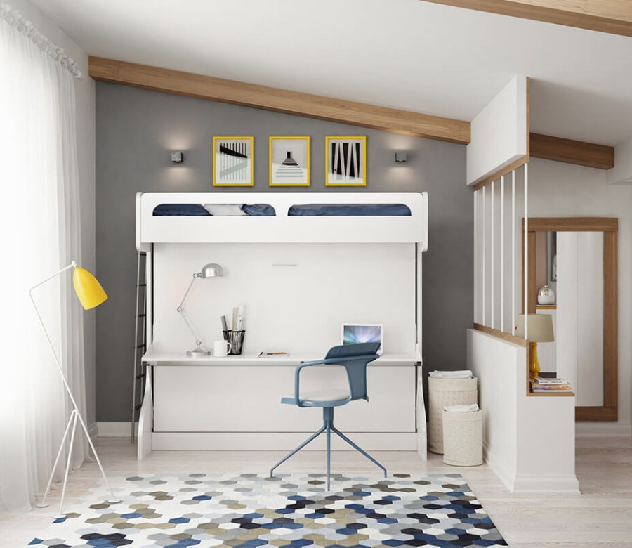 Castello Twin Over Full Wall Bunk Bed with Desk Castello Twin Over Full Wall Bunk Bed with Desk