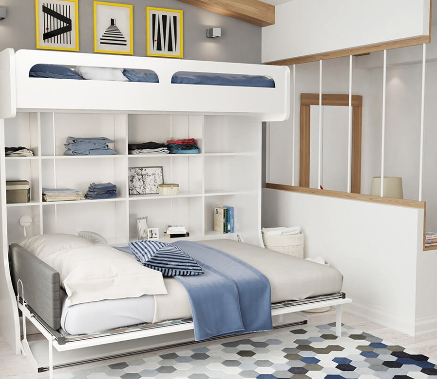 Castello Twin Over Full Wall Bunk Bed with Desk Castello Twin Over Full Wall Bunk Bed with Desk