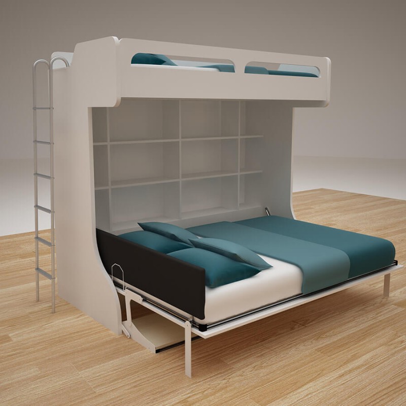Castello Twin Over Full Wall Bunk Bed with Desk Castello Twin Over Full Wall Bunk Bed with Desk