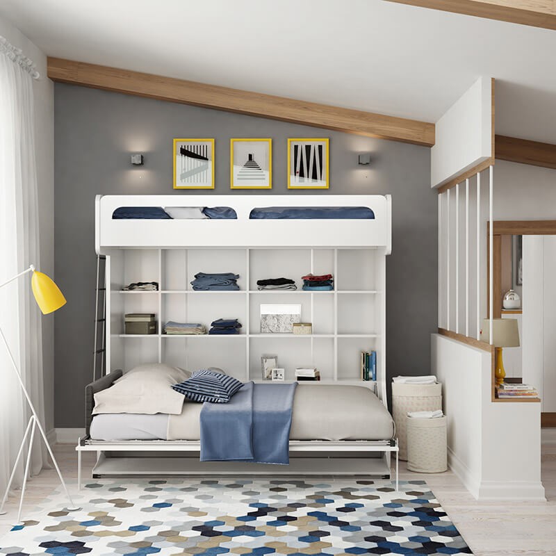 Castello Twin Over Full Wall Bunk Bed with Desk Castello Twin Over Full Wall Bunk Bed with Desk