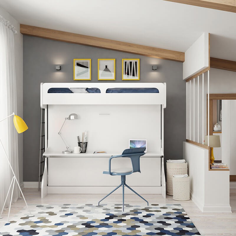 Castello Twin Over Full Wall Bunk Bed with Desk Castello Twin Over Full Wall Bunk Bed with Desk