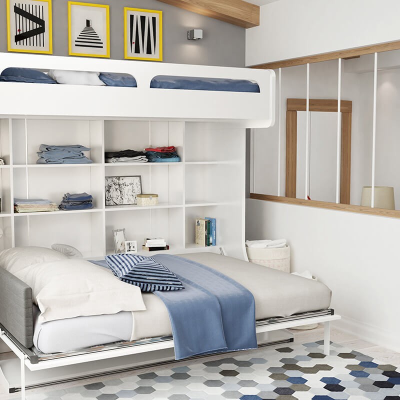 Castello Twin Over Full Wall Bunk Bed with Desk Castello Twin Over Full Wall Bunk Bed with Desk