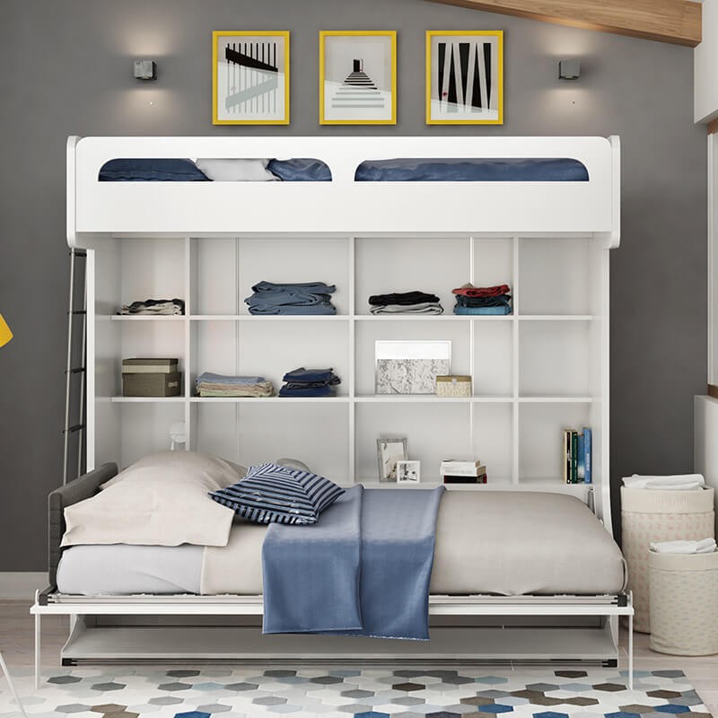 Castello Twin Over Full Wall Bunk Bed with Desk Castello Twin Over Full Wall Bunk Bed with Desk